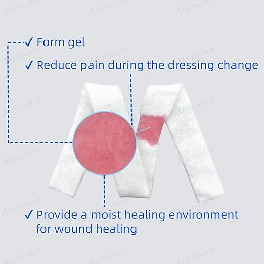 Ag Silver Calcium Alginate Wound Dressing - 0.8"x12"(Pack of 5), Non-Stick Sterile Gauze Pads for Accelerating Wound Healing, High Absorbency and Soft for Wound Care Supplies