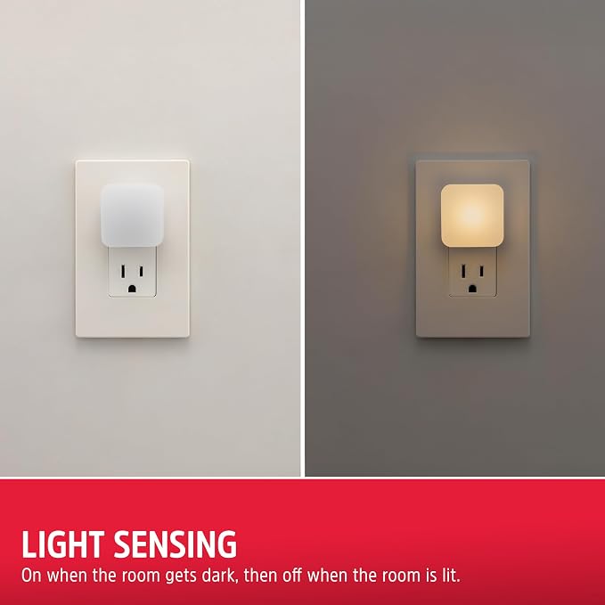 Energizer Night Lights Plug into Wall, 4-Pack, LED Plug in Nightlight, Soft Warm White, Dusk to Dawn Sensor, Adults, Kids, Bedroom, Bathroom, Nursery, Hallway, Kitchen, ETL Safety Listed, 85623