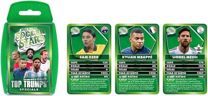 Top Trumps Card Game World Soccer Stars - Family Games for Kids and Adults - Learning Games - Kids Card Games for 2 Players and More - Kid War Games - Card Wars - for 6 Plus Kids