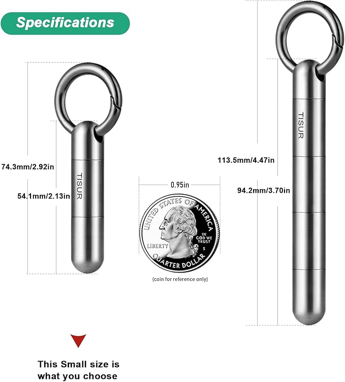 TISUR Small Keychain Pill Holder, Titanium Pill Case Waterproof Pill Fob for Travel Purse Pocket Pill Container Box,Small Pill Organizer | Waterproof Pill Fob,Portable Pill Box Container,Purse Pill Organizer Tube