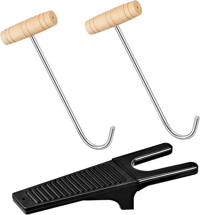 Cunhill 3 Pcs Boot Hook and Jack Set, Long Handle Cowboy Boot Puller, Stainless Steel & Wood, No Bending Required, For Seniors, Disabled, Pregnant Women, Men & Women