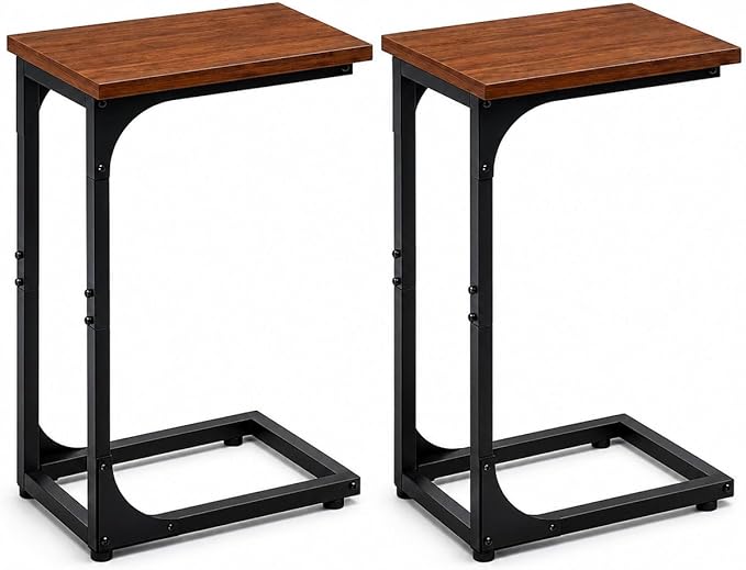 TEMI C Shaped End Table for Couch, Set of 2 Small Side Table for Sofa, TV Tray for Eating or Laptop, Accent Desk for Chair, Space Saving for Living Room Bedroom, Rustic Walnut