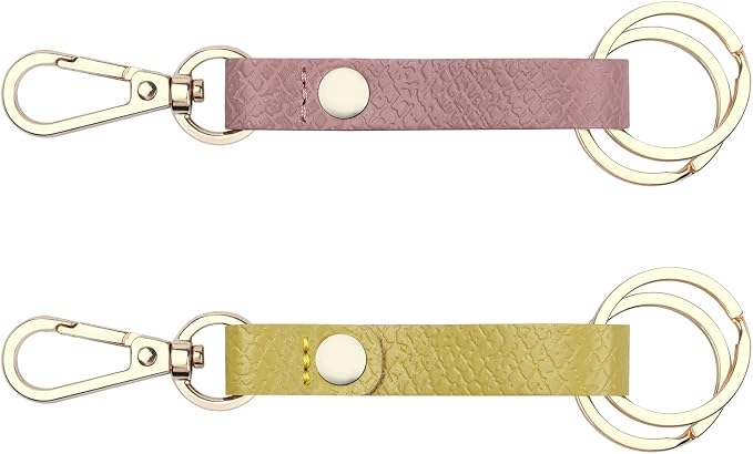 Wisdompro 2 Pcs Genuine Leather Belt Loop Keychain for Men and Women | Heavy Duty Key Chain Holder with Retro Vintage Bronze Belt Loop Clip and 2 Keyrings for Keys, Car Fob