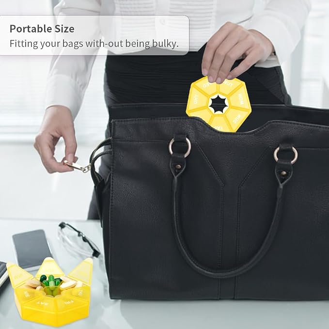Pill Organizer, Pill Box, Small Pills Case, Medicine Organizer 1 Time a Day,Medicine Holder Container,Weekly Pills Organizers, Daily Travel Medicines Container 7 Day (Yellow)
