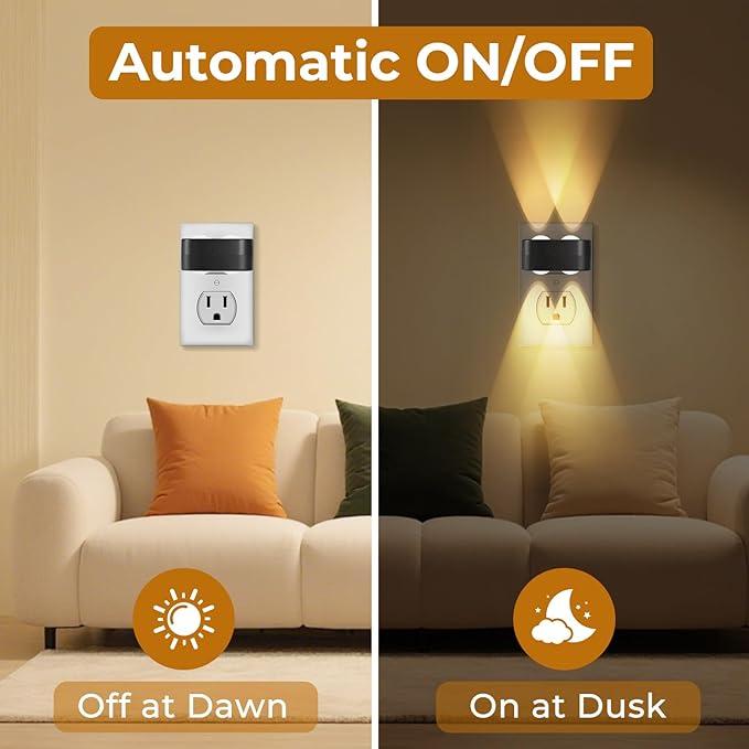 4 Pack LED Plug-in Wall Night Light, 100 Lumens Soft White 3000K, Auto On/Off Dusk to Dawn Sensor, Adjustable Swivel Head for Indoor – Ideal for Hallway, Bathroom, Stairs, Bedroom, Kitchen