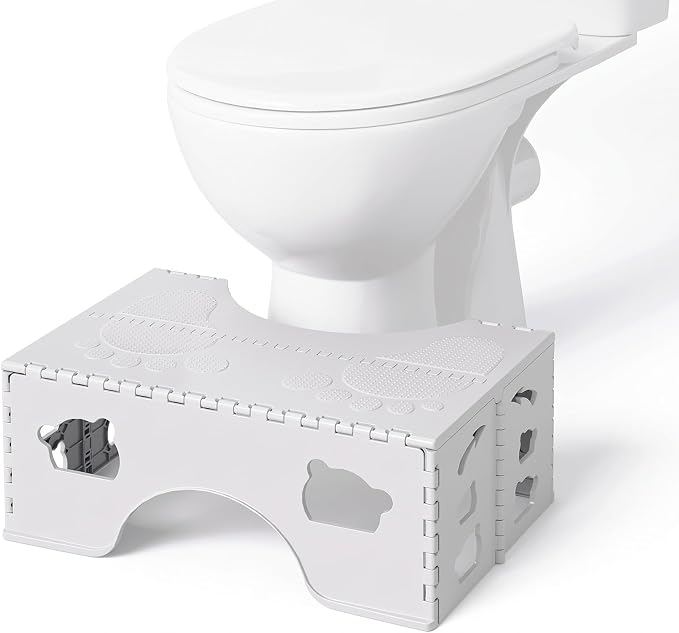 Foldable Toilet Stool Squat, 7 Inch Healthy Squatting Potty for Adults with Anti-Slip Feet, Portable Travel Poop Stool Adult, Lightweight & Easy Storage Bathroom Toilet Step Stool, Gray