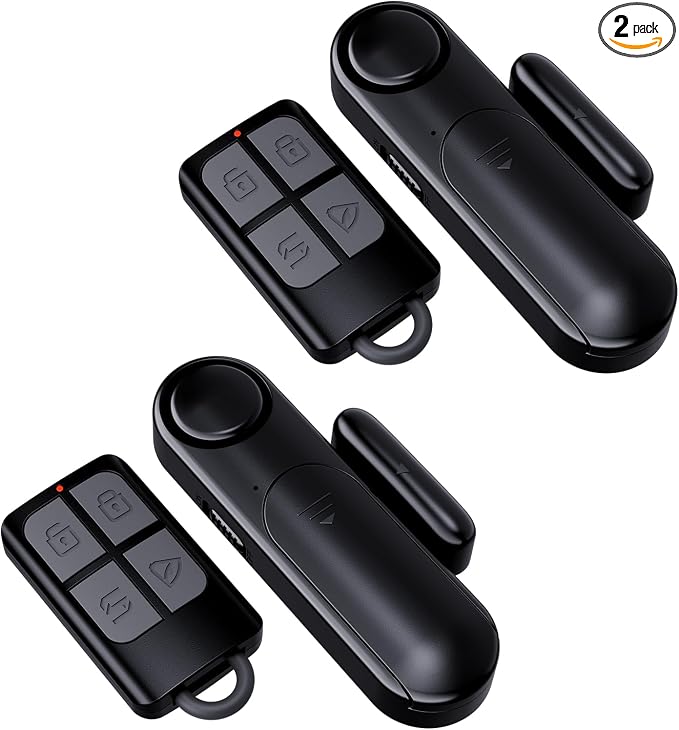 Window and Door Alarm When Opened for Kids Safety/Home Security, 2 Pack Sliding Door Sensor Alarms with Remote for Dementia,Burglar Alert for Business/Garage/Apartment Entry,Back/Front/Pool, Black