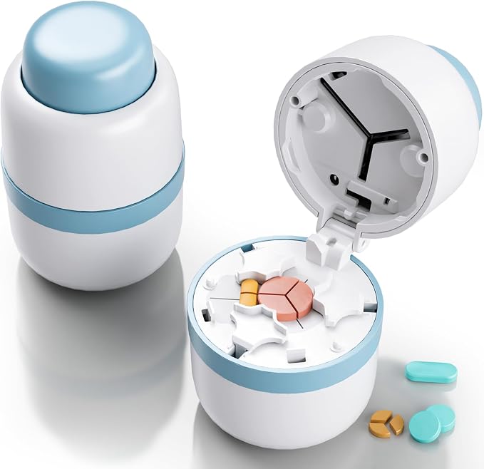 Pill Cutter - Pill Splitter for Small Pills with Stainless Steel Blade in one Third/Fourth, Suitable for Cuting Vitamins, Tablets (1/3Blue + 1/4Purple)