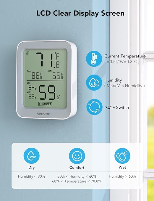 Govee Indoor Hygrometer Thermometer 3Pack H5075 with Bluetooth App Control | Room Temperature Humidity Meter, 164ft Remote Monitor, Smart Alerts, 2 Years Data Storage Export, for Bedroom Wine Cellar