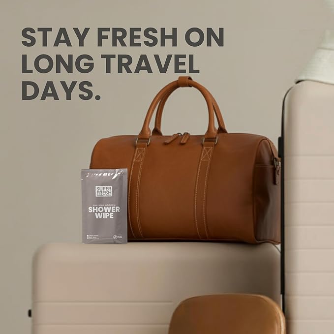 Super Fresh Shower Wipes Large Sandalwood Body Wipes for No Rinse Bathing Personal Hygiene Gym Travel or Camping Enriched with Aloe and Vitamin E 20 Individually Wrapped Disposable Sheets