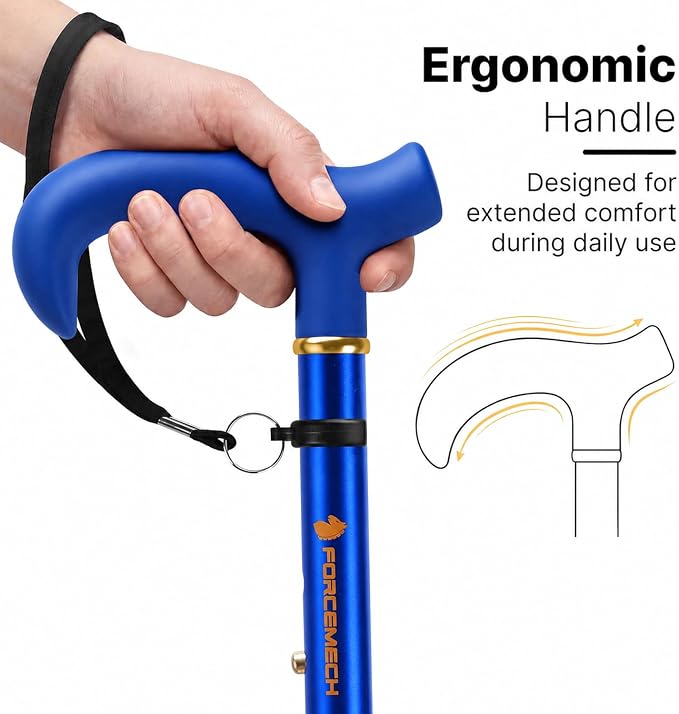 GlowGuard Walking Cane for Men & Women - Extra-Wide 2.68" Glow Cane Tip with Photoluminescent Ring, Height Adjustable (31.1" to 37.8"), 350 lbs Capacity