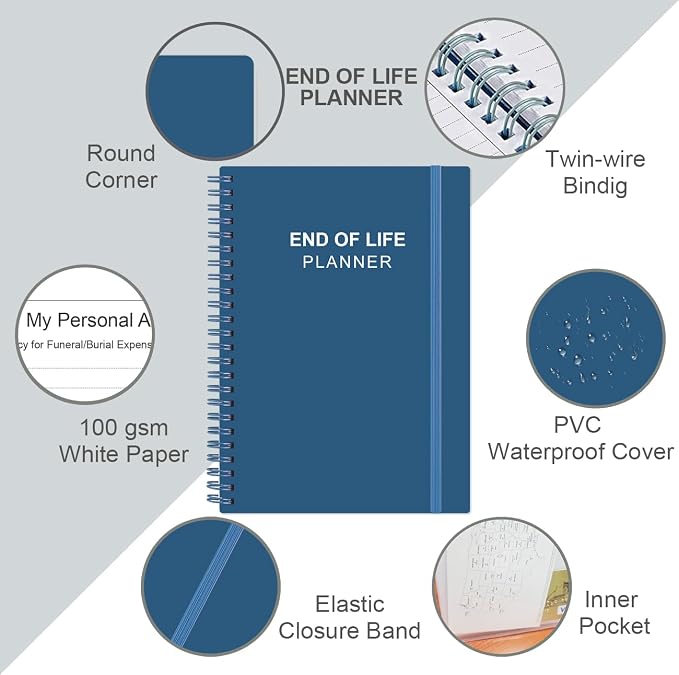 End of Life Planner – Final Arrangements Organizer for Beneficiary, Will Preparation, Last Wishes & Funeral Planning, 5.8" x 8.5", Blue