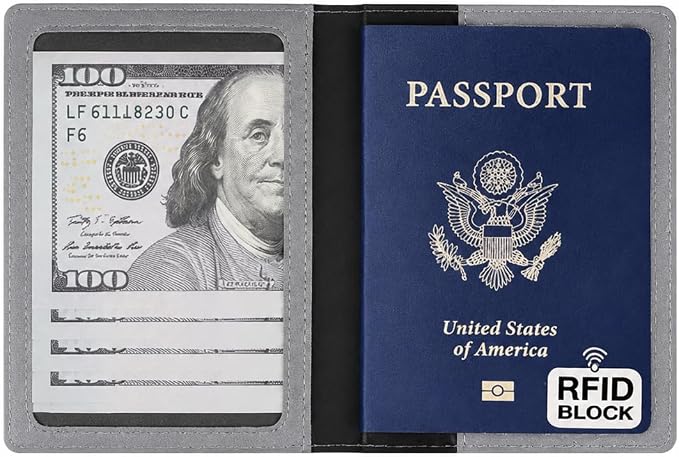 Ciana Passport Holder for Travel, RFID Passport Wallet, Leather Passport Cover & Card Holder for Men & Women, Slim Travel Wallet, Passport Case (Gray)