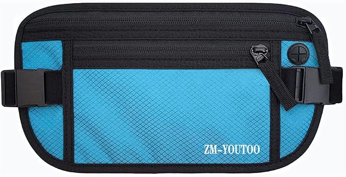 ZM-YOUTOO Money Belt for Travel - Hidden Travel Pouch Protect Your Credit and Money With RFID Blocking Passport Holder Waist Wallet (Blue)