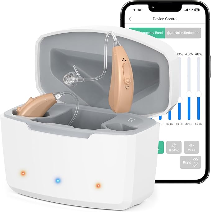 Hearing Aids for Seniors with Noise Cancelling, Rechargeable Hearing Amplifier with with Smart APP Control for People with Hearing Loss（Beige）