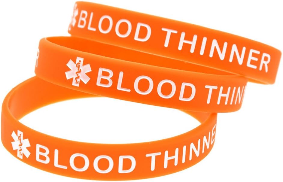 LiFashion LF 3Pcs Silicone Rubber Chain Medical Blood THINNER Bracelet Health Alert Monitoring Systems Emergency Cuff Wrap Wristband for Men Women