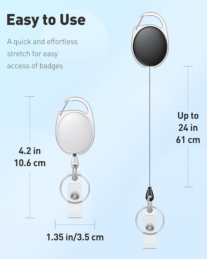 Uniclife 2 Pack Retractable Badge Reel for Badge Holder Black White Heavy Duty Retractable Keychain Strong ABS Casing with Stainless Steel Spring Coil 24 Inch Nylon Rope Carabiner Clip and Key Ring