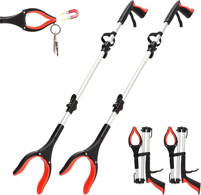 2-Pack Grabber Reacher Tool, 36" Foldable Trash Picker Upper | Extra Long Heavy Duty Grippers with Magnets & Rotating Jaw - Pickup Tool for Seniors, Mobility Aid, Trash Picker