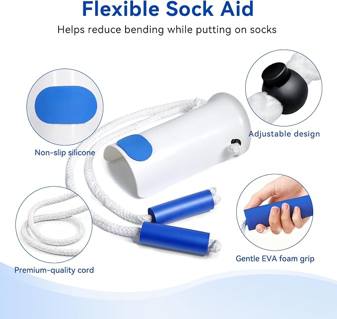 Sock Aid and 35.5 Inch Detachable Long Shoe Horn Set for Seniors, 2-Piece Sock Helper with Dressing Stick and Sock Remover for Putting on Socks, Shoes and Light Clothing Tasks