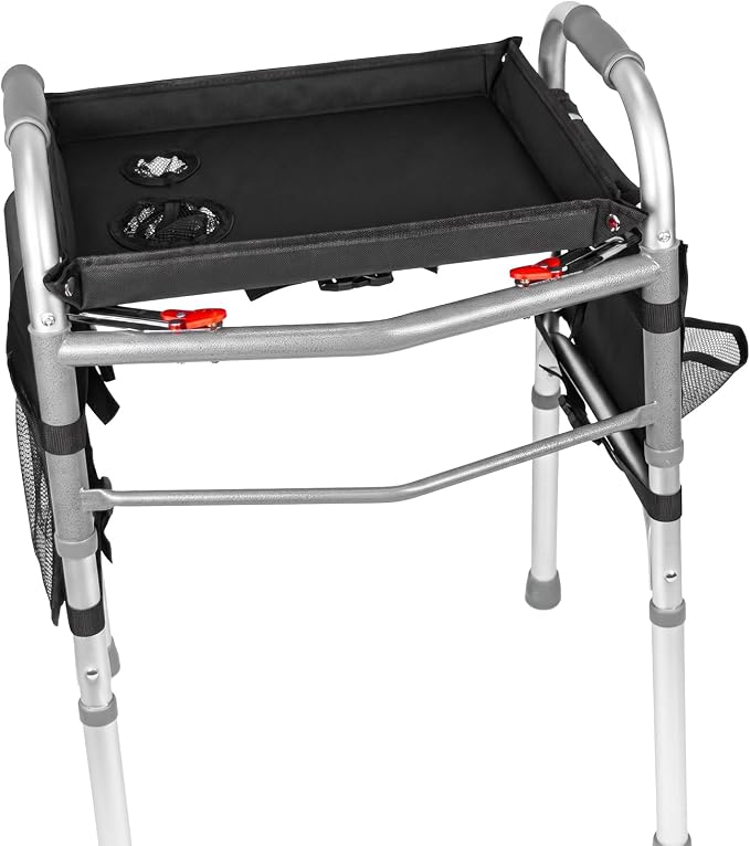 Walker Tray with Cup Holder with 2 Side Pockets, Tray for Folding Walkers, Food Tray, Walker Accessories, Tray Table for Standard Adult Walkers