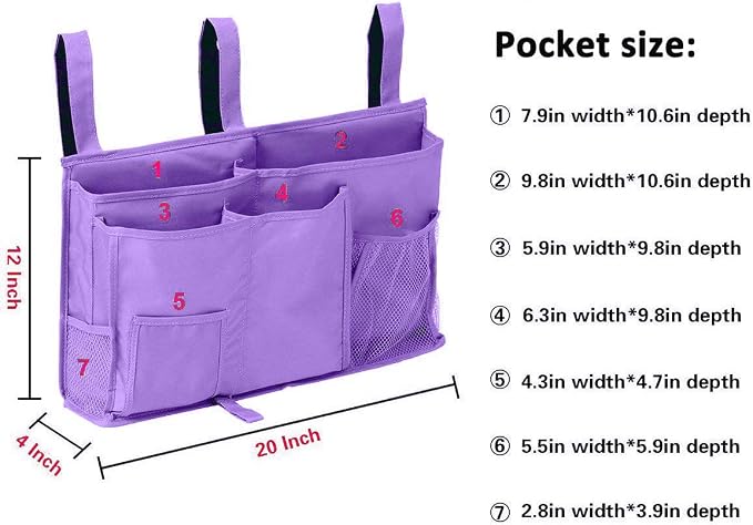 Sugaroom Purple Bedside Storage and Organizer - Hanging Caddy for Bed Rails, Bunk Beds, Dorm Rooms and More