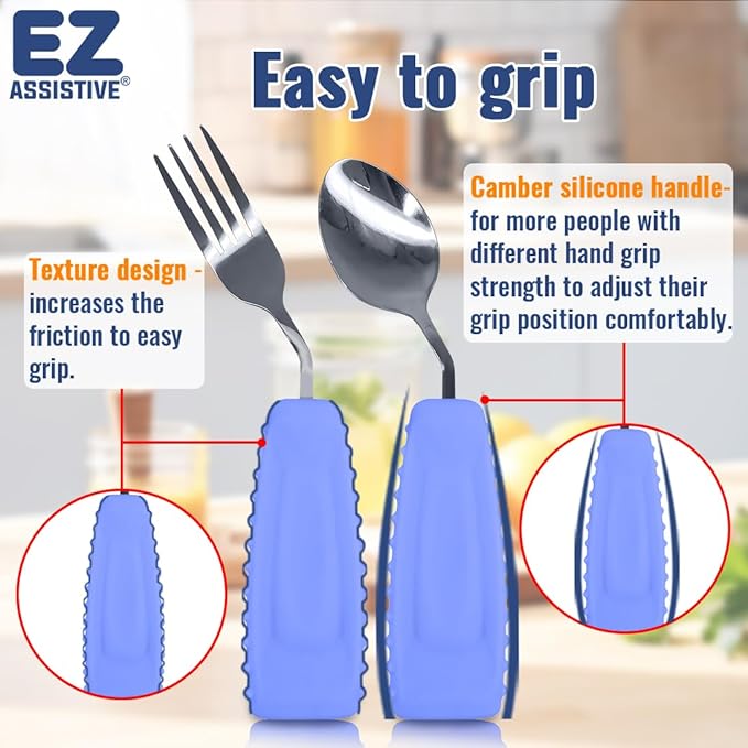 Adaptive Utensils, Weight Utensils for Tremors and Parkinson Patients, Utensil Set Spoon and Fork for Elderly (Right Hand - 1 Set Purple Spoon and Fork)
