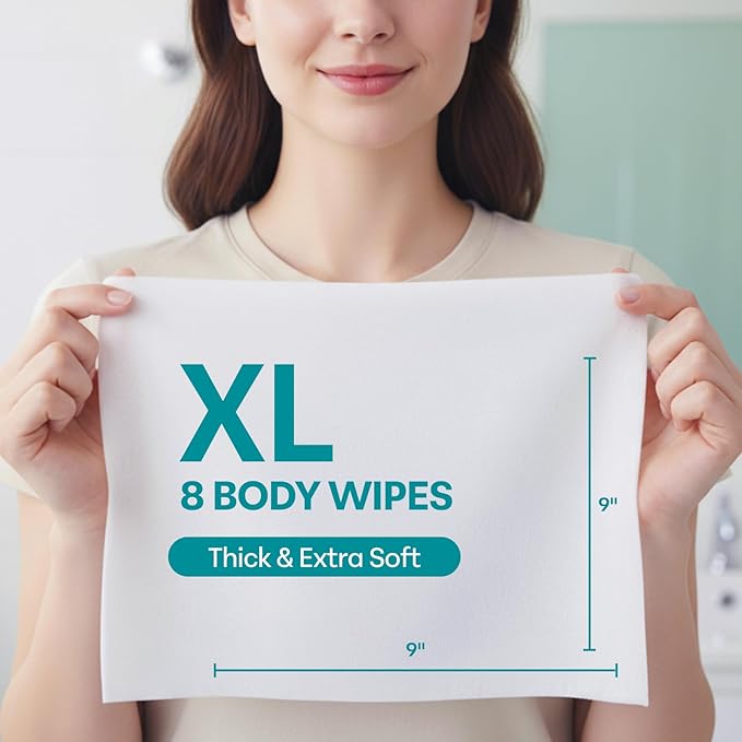 Dr. Fischer Rinse Free Bathing Wipes - Large Hygienic Cleansing Body Wipes for Adults.