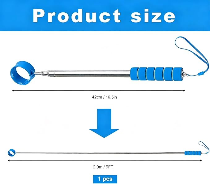 Golf Ball Retriever Telescopic, 9Ft Golf Ball Retriever for Water, Professiona Stainless Steel Ball Retriever Tool Golf, Light Weight Double Sided Golf Ball Grabber, Golf Accessories Gifts