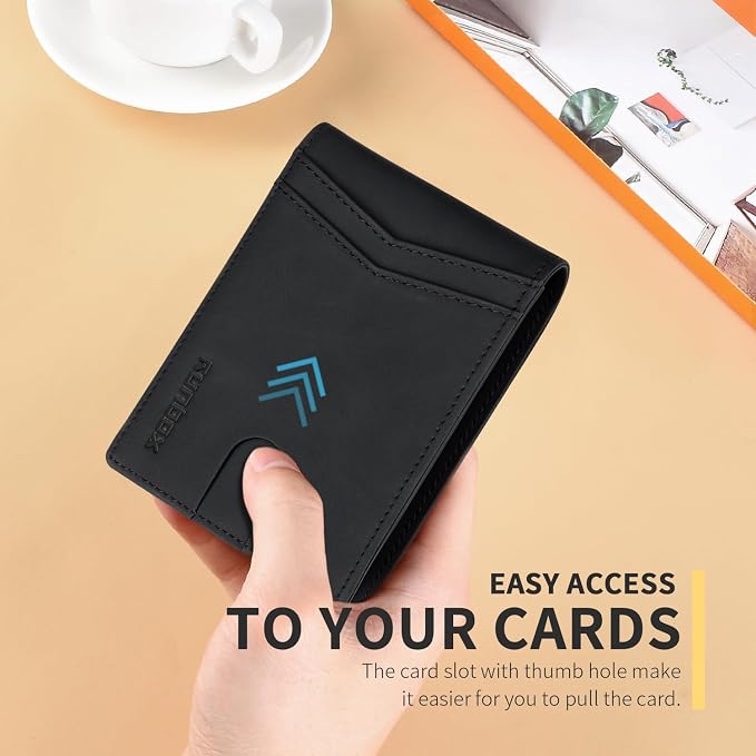 RUNBOX Wallet for Men -Slim Rfid Leather Mens Bifold Novelty Wallets 2 ID Window With Gift Box Men's Accessories | Minimalist Front Pocket Design, Holds 15 Cards, Large Capacity with Cash Pocket,Compact and Thin, Birthday Gifts for Men