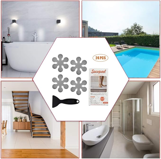 Bathtub Stickers Non-Slip, 36 PCS Grey Safety Shower Treads Adhesive Appliques with Premium Scraper