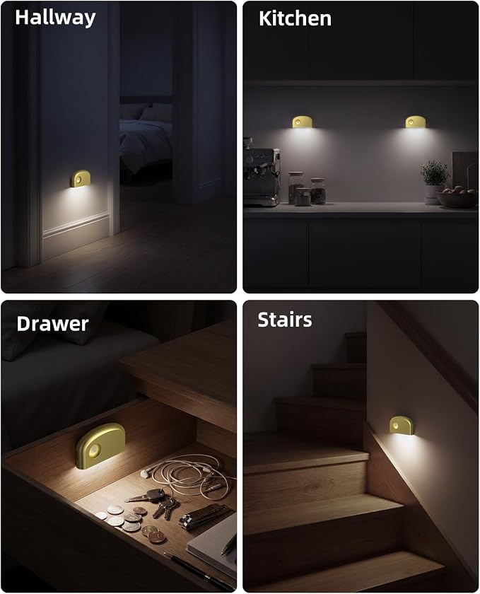 Keyhole Light, Battery Powered Motion Sensor Lights,Door Lock Light Magnetic & Dimmable, PIR Wireless Motion Detector 6500K Soft White,Portable Nightlight for Hallway,Appliance,Bathroom (1, Gold)