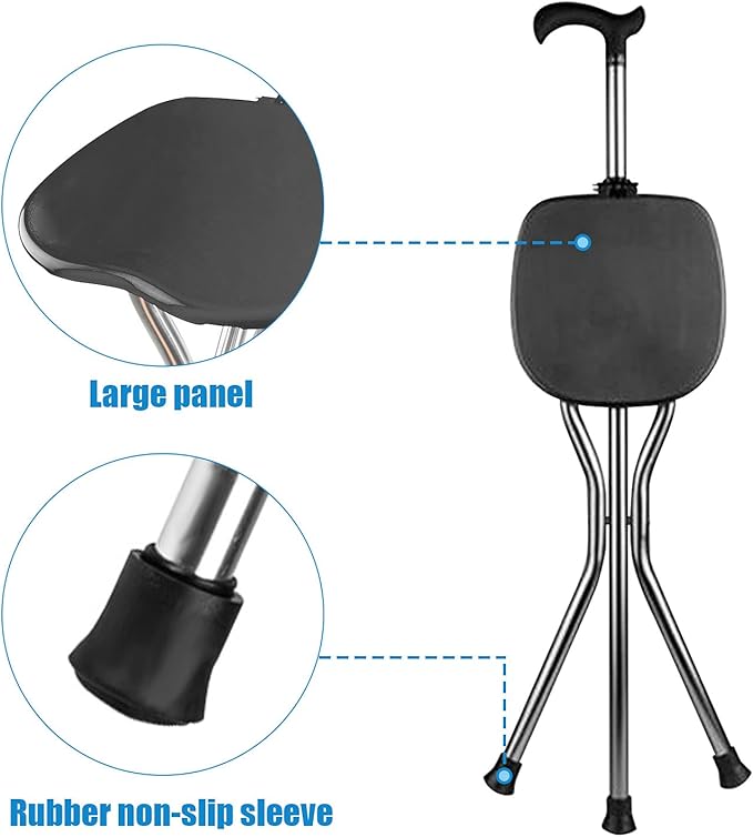 Hold 440 lbs Folding Canes with Seat Walking Stick Height Adjustment Cane Seat Capacity Frosted Handle with Magnetic Therapy Stone Crutches Stool