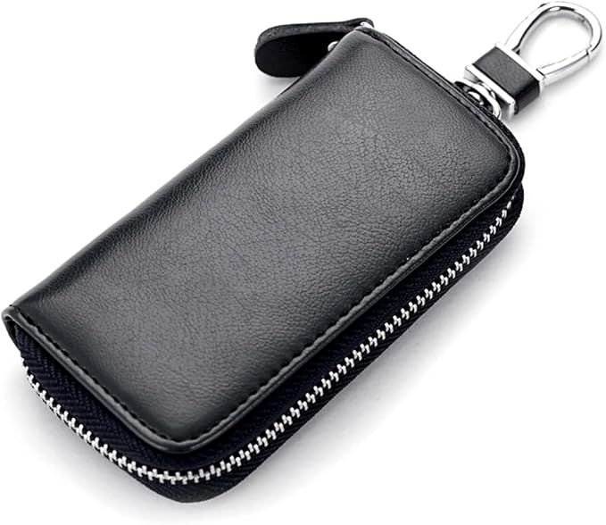 WESTONETEK Unisex Mens Womens Premium Leather Car Key Holder Bag Keychain Case Wallet with 6 Hooks Zipper Closure