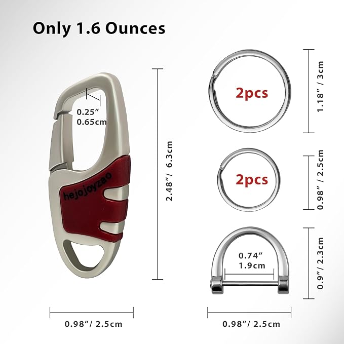 Keychain Carabiner Clip,Heavy Duty Belt Loop Car Key Ring Holder | Durable metal build, mens EDC accessory, 4 key rings, secure locking D-ring, fits belt loops, holds home, car key fobs