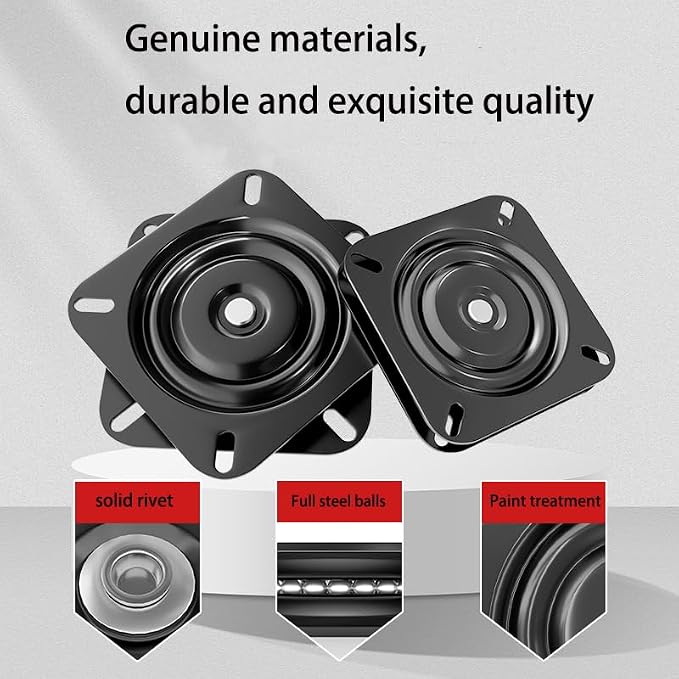 2Pcs 6" 360-Degree Boat Seat Swivel, Flat Boat Pedestal Base, Heavy Duty Marine Boat Seat Mount Replacement, Black