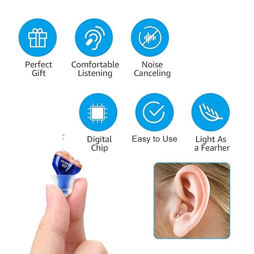 Hearing Aids for Seniors, Invisible Hearing Amplifier Mini Sound Enhancer | Comfort Noise Reduction Ear Amplifier to Assist Hearing(Blue, Left)
