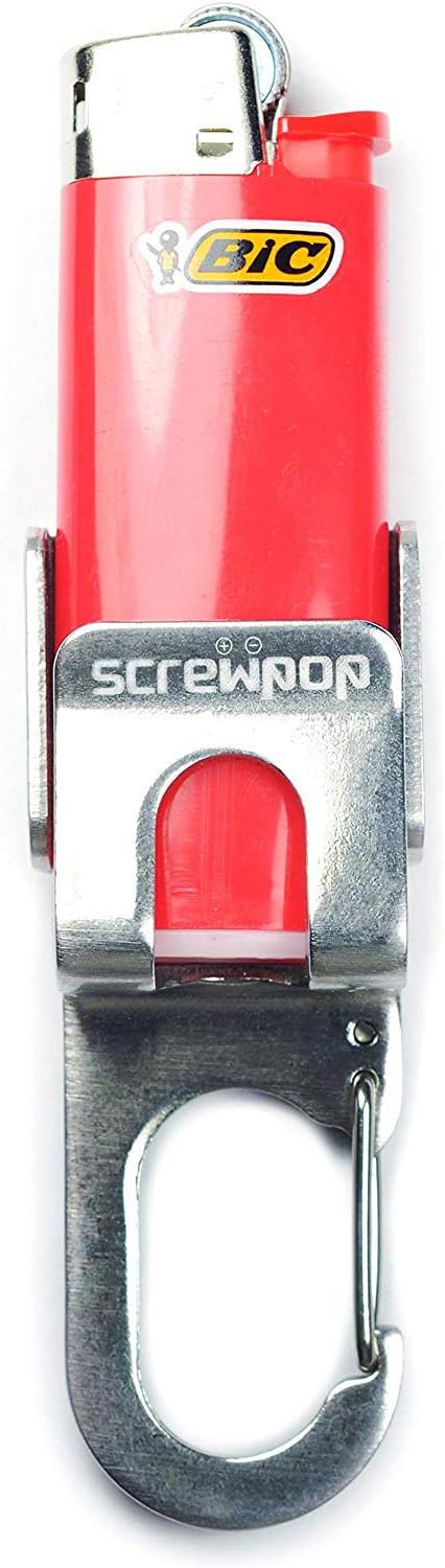 Screwpop Bic MINI Lighter Holder Keychain Multi Tool with Carabiner Clip and Bottle Opener Stainless Steel Construction (Lighter Not Included)