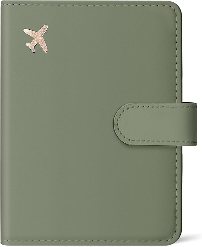 Passport Holder for Travel Essentials, RFID Blocking Leather Cover Wallet with Magnetic Closure, Aesthetic & Cute Passport Book Case for Women and Men - Green
