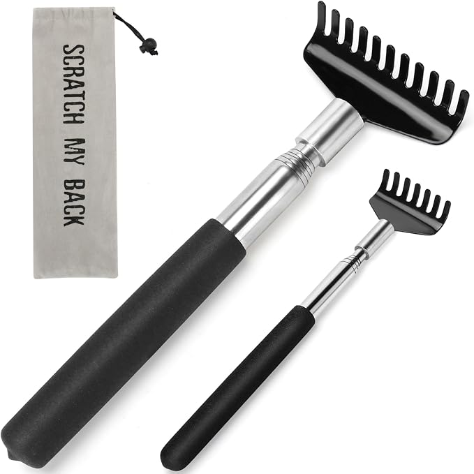 Oversized Back Scratcher Gift Set, 2 Pack, Upgraded Metal Stainless Steel Telescoping Back Scratcher Tool with Canvas Carrying Bag
