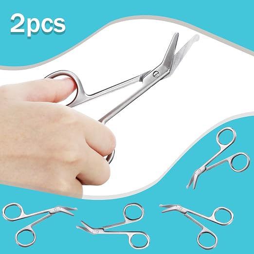4 Pieces Ostomy Scissors Bandage Scissors Nursing Scissors Stainless Steel Scissors for Doctors, Nurses, Veterinary Home Nursing, 4.3 x 2.1 Inch, Curved (Silver)