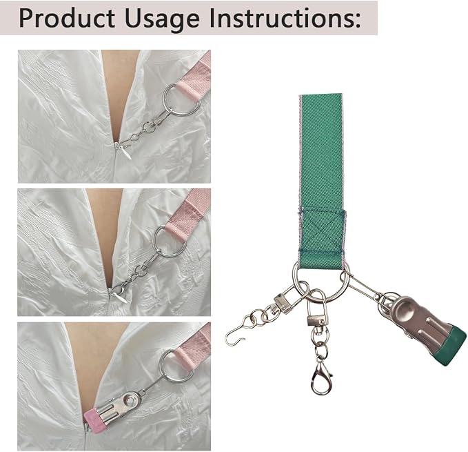 Detachable Zipper Puller Helper for Dress and Boots, Effortless Zipping with Hook and Clip for Various Types of Zippers (Green)