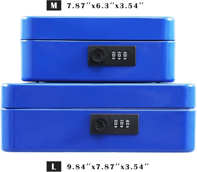 xydled Steel Cash Box Safe with Combination Lock,Money Safe Box with Removable Coin Tray,Medium,7.87"x 6.30"x 3.54",Blue