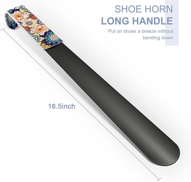 16.5 Inch Long Handle Shoe Horn for Seniors Men Women Kids, Metal Shoe Horns for Boots