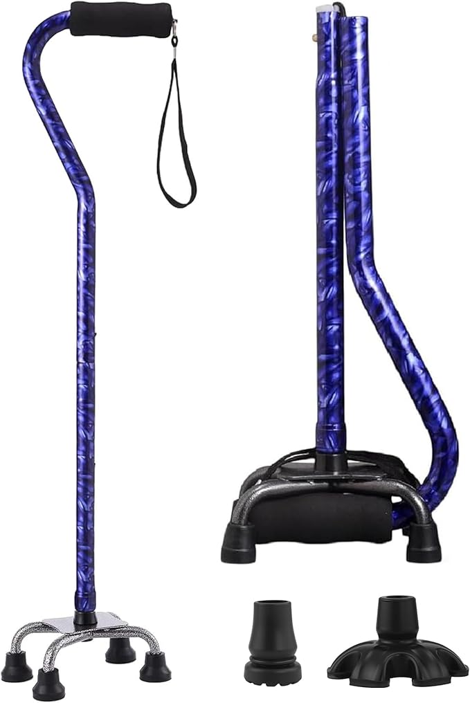 Walking Cane for Women & Men, Adjustable Quad Cane with 4-Prong Base for Stability and Balance, Folding Aluminum Walking Stick for Seniors