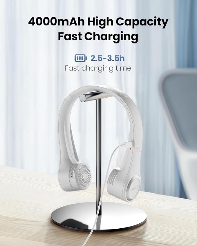 Gaiatop Portable Neck Fan, 4000mAh Rechargeable Hands Free Bladeless Mini Fans, 3 Speeds Air Outlet Can Rotate 70°, Free Adjustment Personal Wearable Cooling Fan Suitable for Travel Office White