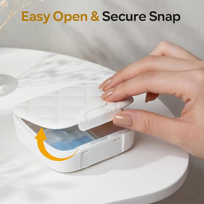 Travel Pill Organizer for Women, Cute Pill Box with Mirror | Compact,Waterproof,Bpa-free,Stylish,4 Compartment