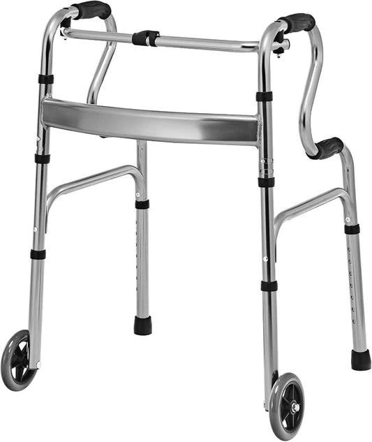 Goplus 3-in-1 Stand-Assist Folding Walker with 5" Wheels, Heavy Duty Walking Mobility Aid Supports up to 220lbs, Can be Used as Toilet Safety Rail, Narrow Drive Walkers for Seniors Elderly Adult