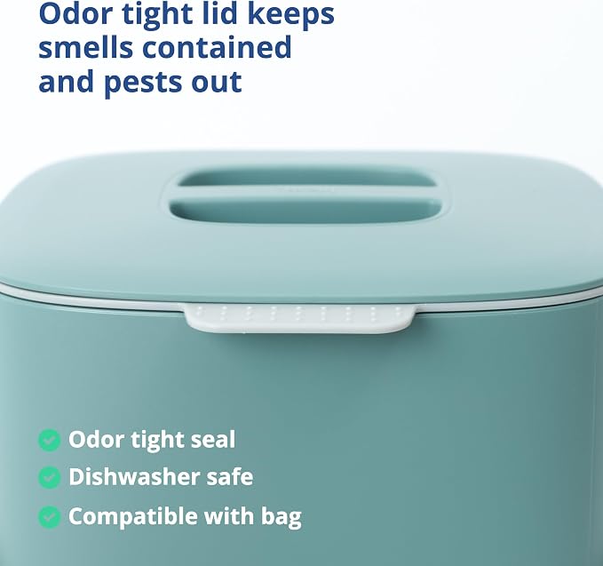 Blue Ginkgo Kitchen Compost Bin, 2.6L Countertop Compost Bin, Green | Odor-Tight. Filter-Free. Dishwasher Safe. (Standard)