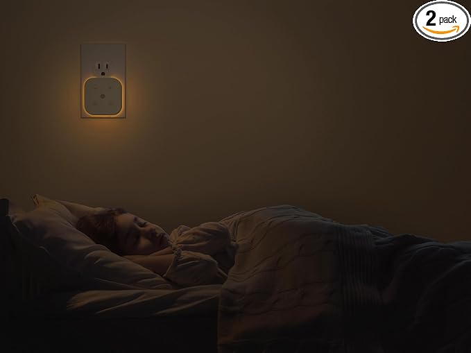 2 Pack Very Dim Sleep Night Lights Plug into wall, Kids Sleep Light, Adult Sleep Light, Bedroom Night Light, Light Sensor, LED, Dimmable, Warm Soft Light Plug in Night Light