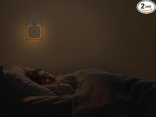 2 Pack Very Dim Sleep Night Lights Plug into wall, Kids Sleep Light, Adult Sleep Light, Bedroom Night Light, Light Sensor, LED, Dimmable, Warm Soft Light Plug in Night Light